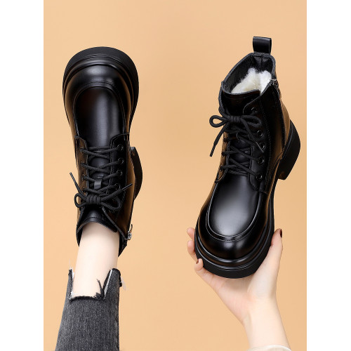 羊毛軟皮厚底雪地靴女2025年新款冬季加絨防滑馬丁靴保暖加厚棉靴