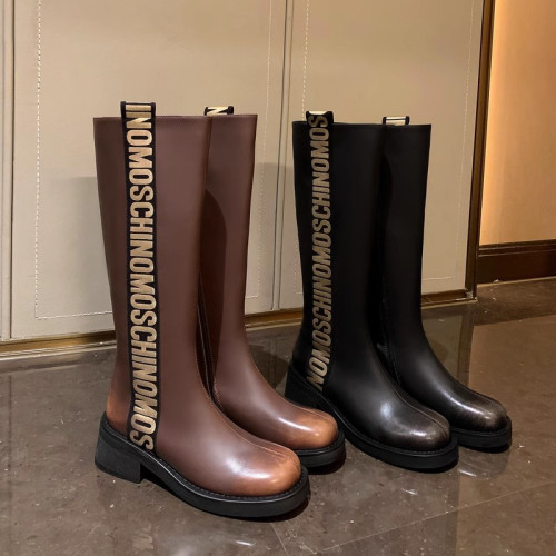 炸街神器~ins風厚底字母長靴時髦擦色高筒騎士靴潮酷法式長筒靴女