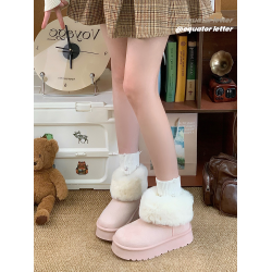 赤道情書厚底雪地靴女2025冬季新款百搭皮毛一體加絨短筒保暖棉鞋