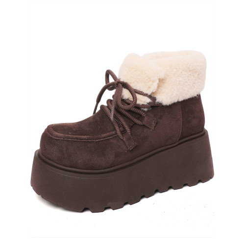 時尚部落磨砂復古短筒雪地靴女2025年秋冬新款加絨毛毛厚底大棉鞋