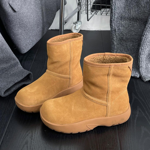 真皮復古厚底雪地靴女2025冬季新款百搭防滑加絨加厚保暖休閒棉靴