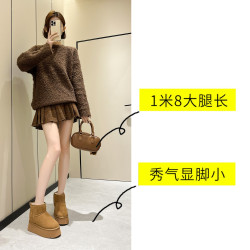 厚底雪地靴女內增高8cm加絨保暖2026新款短靴冬季毛絨東北棉鞋潮