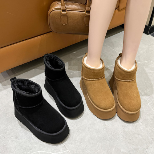 厚底雪地靴女內增高8cm加絨保暖2026新款短靴冬季毛絨東北棉鞋潮