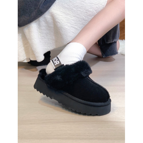 廻力黑色雪地靴女冬新款皮毛一體加絨厚底保暖棉鞋外穿包頭半拖鞋