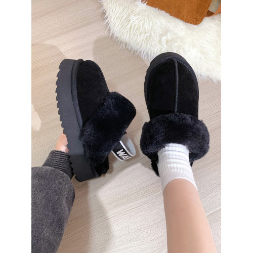 廻力黑色雪地靴女冬新款皮毛一體加絨厚底保暖棉鞋外穿包頭半拖鞋