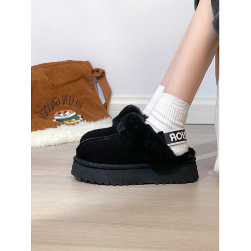 廻力黑色雪地靴女冬新款皮毛一體加絨厚底保暖棉鞋外穿包頭半拖鞋