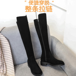2025新款秋冬季顯瘦過膝靴長靴女加絨內增高筒靴絨面平底長筒靴子