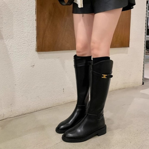 凱旋門長靴女2026年秋冬季新款美拉德高筒靴騎士靴女平底粗跟長靴