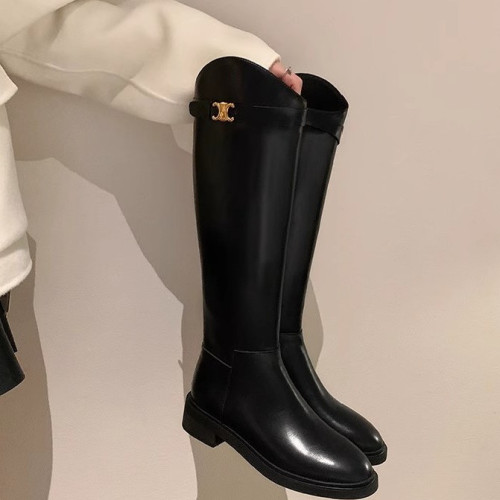 凱旋門長靴女2026年秋冬季新款美拉德高筒靴騎士靴女平底粗跟長靴