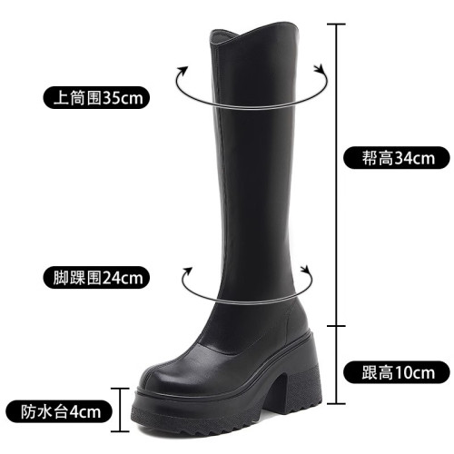 2025新款10cm高跟長靴女2023小個子增高長筒靴厚底粗跟高筒騎士靴