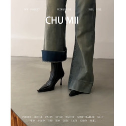 羊皮版~法式復古氣質短靴女尖頭細跟軟皮瘦瘦靴辣妹高跟彈力靴