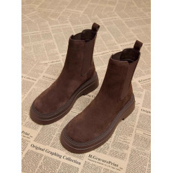 撤櫃品牌女鞋棕色厚底短靴女秋冬新款復古切爾西靴加絨平底馬丁靴