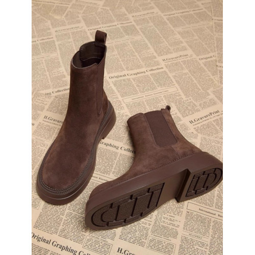 撤櫃品牌女鞋棕色厚底短靴女秋冬新款復古切爾西靴加絨平底馬丁靴 撤櫃品牌女鞋棕色厚底短靴女秋冬新款復古切爾西靴加絨平底馬丁靴