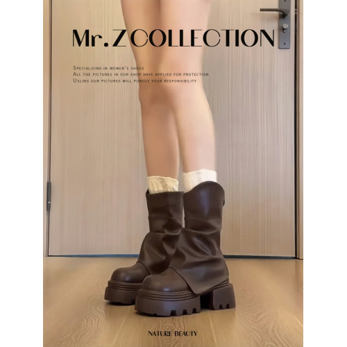 棕色美拉德厚底馬丁靴女款2025新款秋冬加絨短靴增高堆堆褲琯靴子 棕色美拉德厚底馬丁靴女款2025新款秋冬加絨短靴增高堆堆褲琯靴子