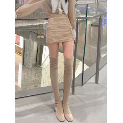 過膝長靴女2026春秋新款彈力圓頭高筒靴小個子增高粗跟顯瘦高跟靴