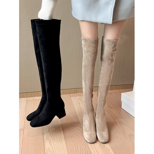過膝長靴女2026春秋新款彈力圓頭高筒靴小個子增高粗跟顯瘦高跟靴 過膝長靴女2026春秋新款彈力圓頭高筒靴小個子增高粗跟顯瘦高跟靴