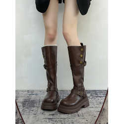 長筒靴女2026新款秋冬季棕色靴子美拉德厚底增高騎士靴高筒瘦瘦靴