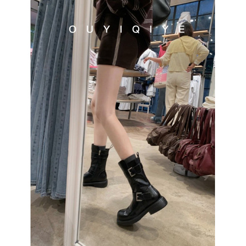 牛皮版~復古真皮中筒短靴女皮帶釦帥氣機車靴冬天新款粗跟馬丁靴 牛皮版~復古真皮中筒短靴女皮帶釦帥氣機車靴冬天新款粗跟馬丁靴