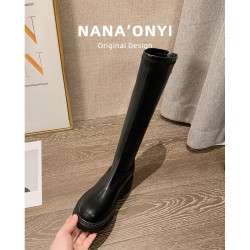 長靴女2025秋冬新款英倫風不過膝高筒騎士靴小個子厚底增高長筒靴
