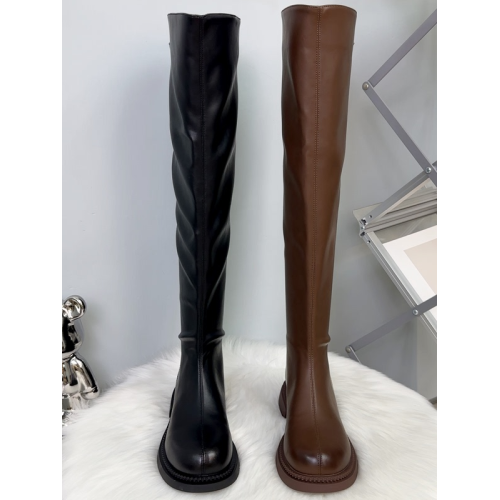 2025年新款女秋冬美拉德風過膝靴平底大碼長靴彈力後拉鍊騎士靴女