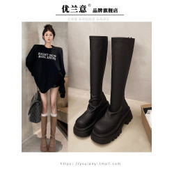 厚底長筒靴女2026秋季新款高筒堆堆靴增高小個子瘦瘦靴辣妹騎士靴