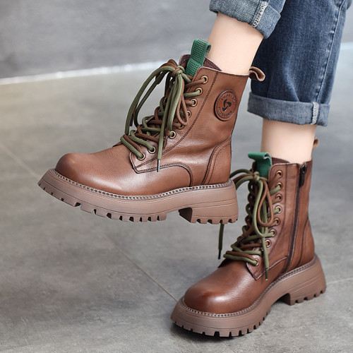 真皮英倫風雙系帶粗跟馬丁靴女2025秋冬新款頭層牛皮厚底機車潮靴 真皮英倫風雙系帶粗跟馬丁靴女2025秋冬新款頭層牛皮厚底機車潮靴