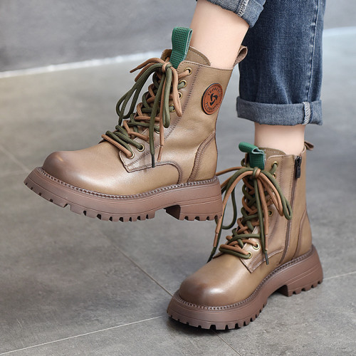 真皮英倫風雙系帶粗跟馬丁靴女2025秋冬新款頭層牛皮厚底機車潮靴 真皮英倫風雙系帶粗跟馬丁靴女2025秋冬新款頭層牛皮厚底機車潮靴