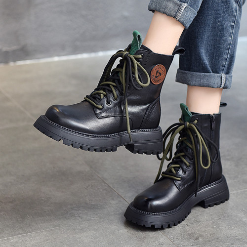 真皮英倫風雙系帶粗跟馬丁靴女2025秋冬新款頭層牛皮厚底機車潮靴 真皮英倫風雙系帶粗跟馬丁靴女2025秋冬新款頭層牛皮厚底機車潮靴