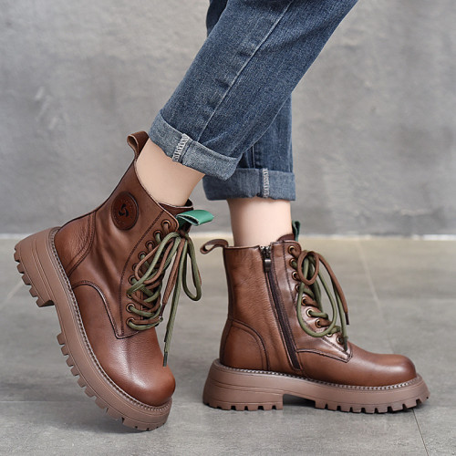 真皮英倫風雙系帶粗跟馬丁靴女2025秋冬新款頭層牛皮厚底機車潮靴 真皮英倫風雙系帶粗跟馬丁靴女2025秋冬新款頭層牛皮厚底機車潮靴