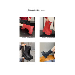 隱形內增高12cm大紅靴中筒靴休閒小個子厚底短靴女戶外露營女靴子