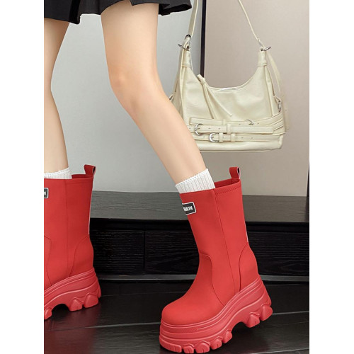 隱形內增高12cm大紅靴中筒靴休閒小個子厚底短靴女戶外露營女靴子 隱形內增高12cm大紅靴中筒靴休閒小個子厚底短靴女戶外露營女靴子