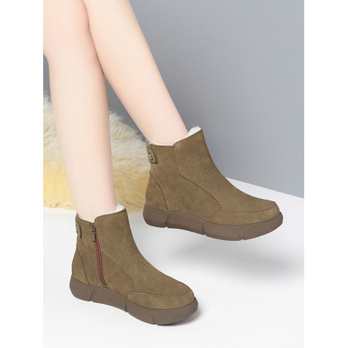 牛皮雪地靴女冬加絨加厚2024新款厚底棉鞋皮毛一體短靴女大碼女靴