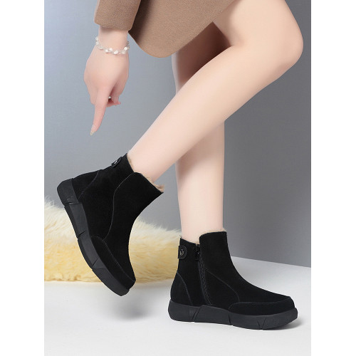 牛皮雪地靴女冬加絨加厚2024新款厚底棉鞋皮毛一體短靴女大碼女靴