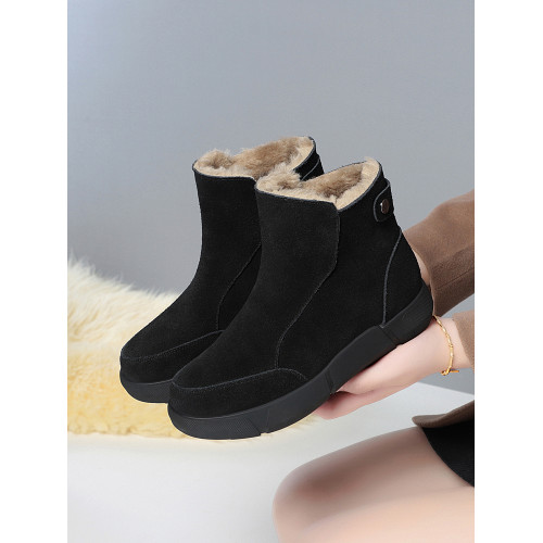 牛皮雪地靴女冬加絨加厚2024新款厚底棉鞋皮毛一體短靴女大碼女靴