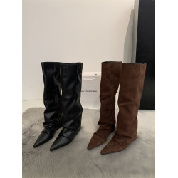 尖頭內增高7cm高筒褲琯靴女2025新款磨砂寬筒騎士靴不過膝長筒靴