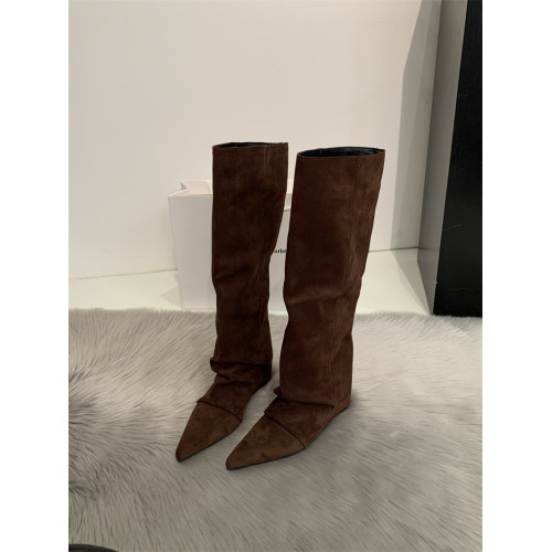 尖頭內增高7cm高筒褲琯靴女2025新款磨砂寬筒騎士靴不過膝長筒靴