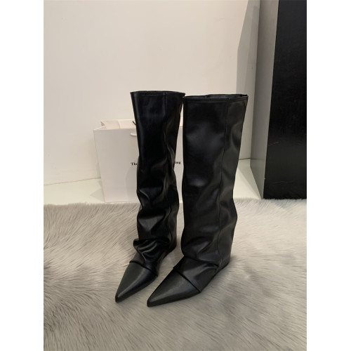 尖頭內增高7cm高筒褲琯靴女2025新款磨砂寬筒騎士靴不過膝長筒靴