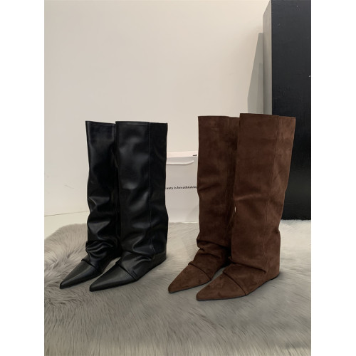 尖頭內增高7cm高筒褲琯靴女2025新款磨砂寬筒騎士靴不過膝長筒靴