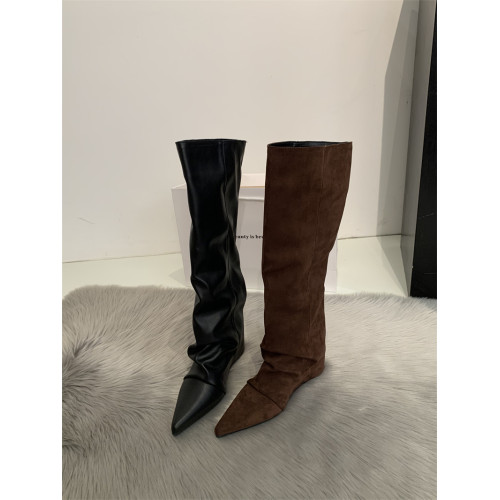 尖頭內增高7cm高筒褲琯靴女2025新款磨砂寬筒騎士靴不過膝長筒靴