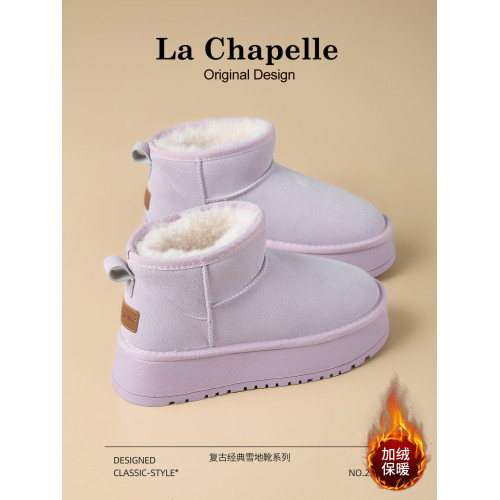 拉夏貝爾厚底雪地靴女2025新款冬季加絨加厚保暖棉鞋女短筒麵包鞋