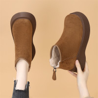 萬達品牌增高厚底雪地靴女2025冬季新款棉靴防滑絨面後拉鍊雪地靴