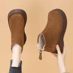 萬達品牌增高厚底雪地靴女2025冬季新款棉靴防滑絨面後拉鍊雪地靴