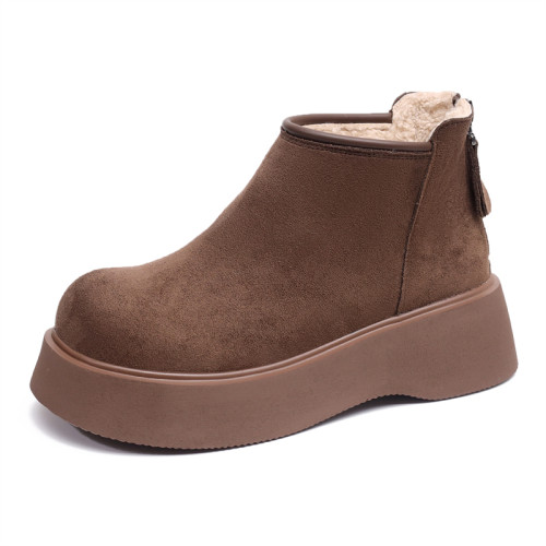 萬達品牌增高厚底雪地靴女2025冬季新款棉靴防滑絨面後拉鍊雪地靴