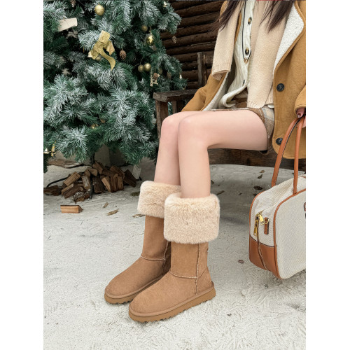 鹿西LUSHEE高筒雪地靴女冬季新款加絨加厚保暖棉鞋厚底灰色長筒靴