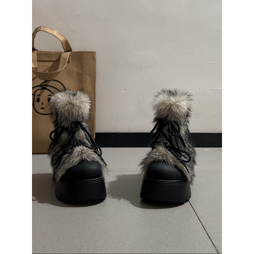 白色加絨加厚保暖毛毛厚底雪地靴女款2025新款冬增高防滑勃肯棉鞋