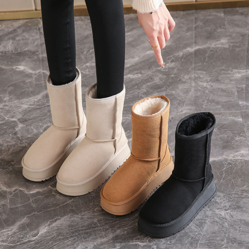 哈爾濱厚底雪地靴女冬季加絨保暖河南桑坡村大棉鞋東北中長筒棉靴