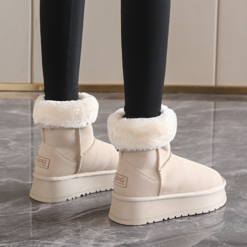 哈爾濱厚底雪地靴女冬季加絨保暖河南桑坡村大棉鞋東北中長筒棉靴