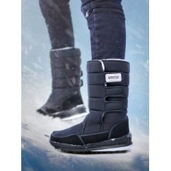 東北雪地靴男保暖黑色加絨加厚戶外高幫高筒防水防滑大碼棉鞋女士