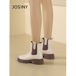 卓詩尼彈力菸筒靴女冬季保暖短筒顯瘦粗跟小個子百搭英倫風瘦瘦靴