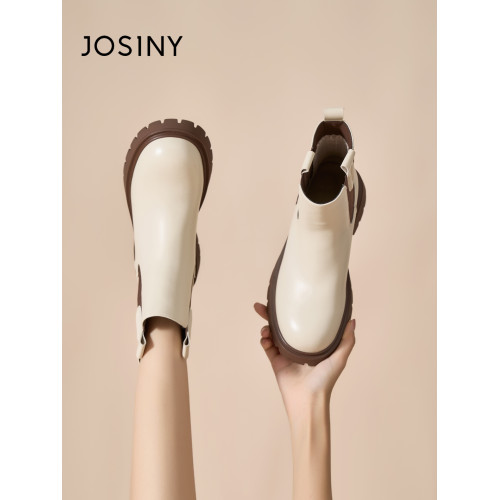 卓詩尼彈力菸筒靴女冬季保暖短筒顯瘦粗跟小個子百搭英倫風瘦瘦靴